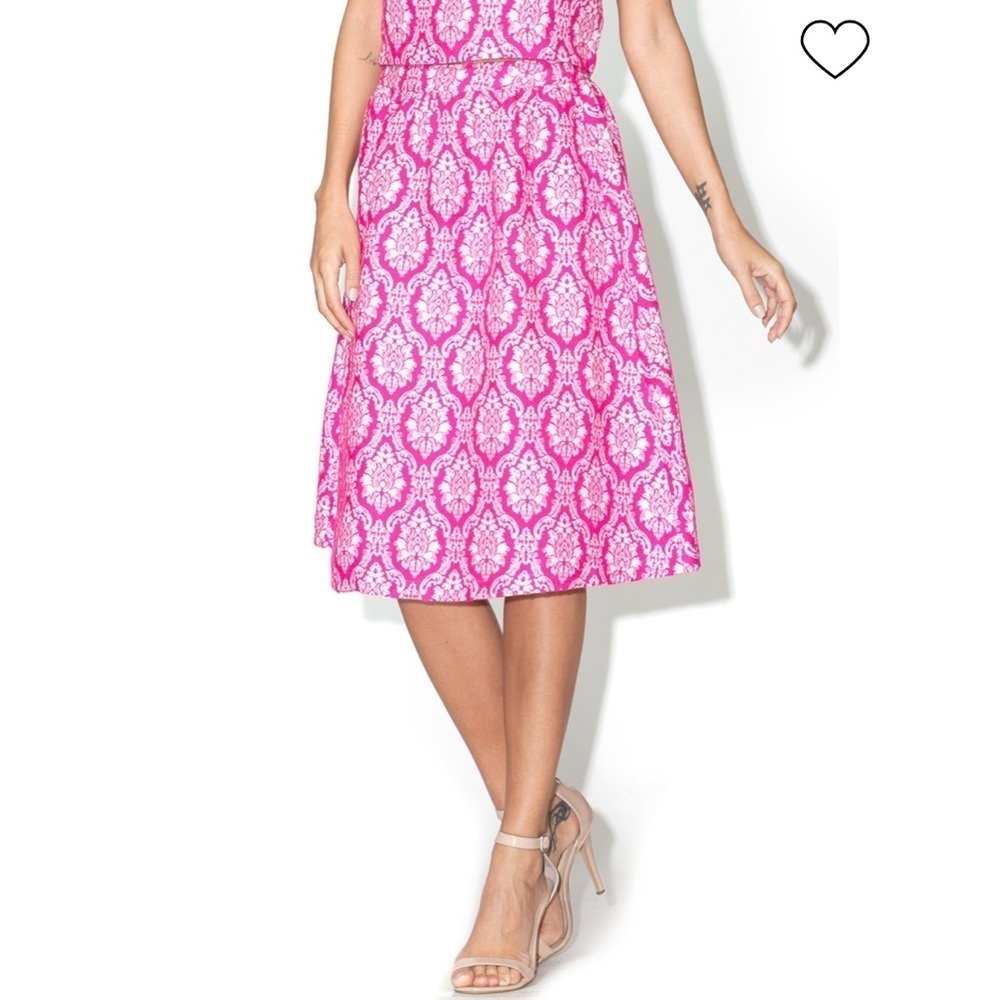 Fuchsia/Pink & White Damask Midi Skirt